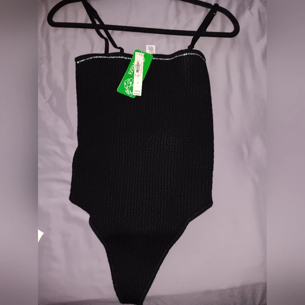 Victoria's Secret Black and Rhinestones Luxe Cable Knit Shine Bodysuit - Picture 2 of 6